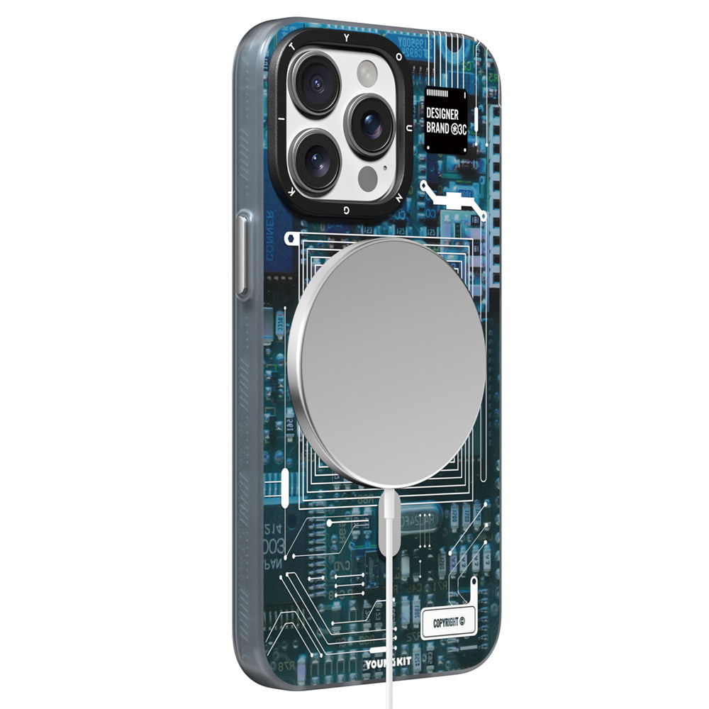 iPhone 15 Pro Kılıf M-safe Şarj Özellikli Youngkit 360° Standlı Technology Serisi Kılıf