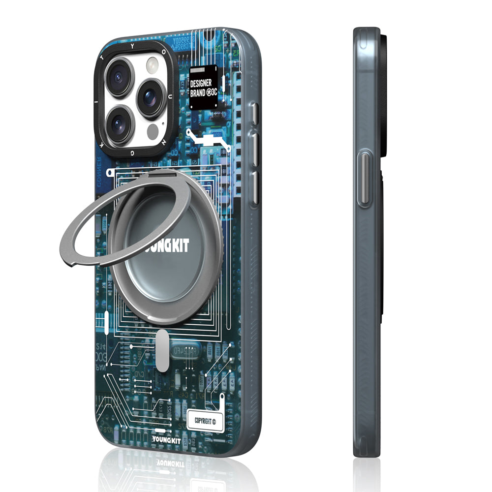 iPhone 15 Pro Kılıf M-safe Şarj Özellikli Youngkit 360° Standlı Technology Serisi Kılıf