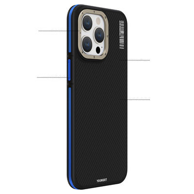 Apple iPhone 15 Pro Kılıf Magsafe Şarj Özellikli YoungKit 600D Kevlar Kapak Siyah
