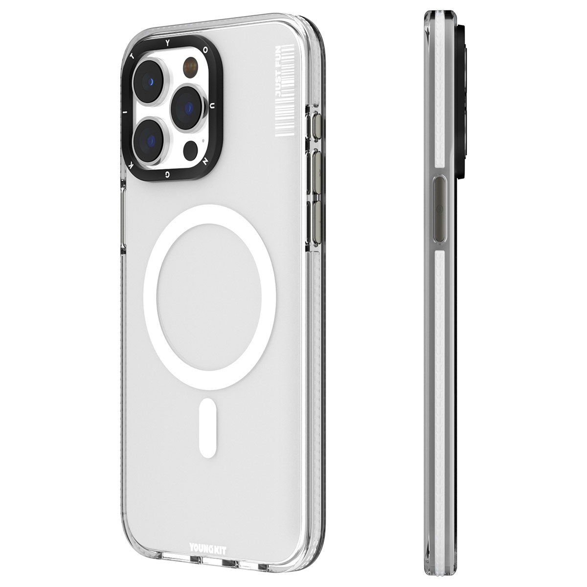Apple iPhone 15 Pro Kılıf Magsafe Şarj Özellikli YoungKit Crystal Color Serisi Kapak Beyaz