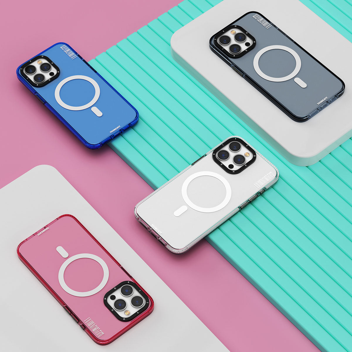 Apple iPhone 15 Pro Kılıf Magsafe Şarj Özellikli YoungKit Crystal Color Serisi Kapak Mavi