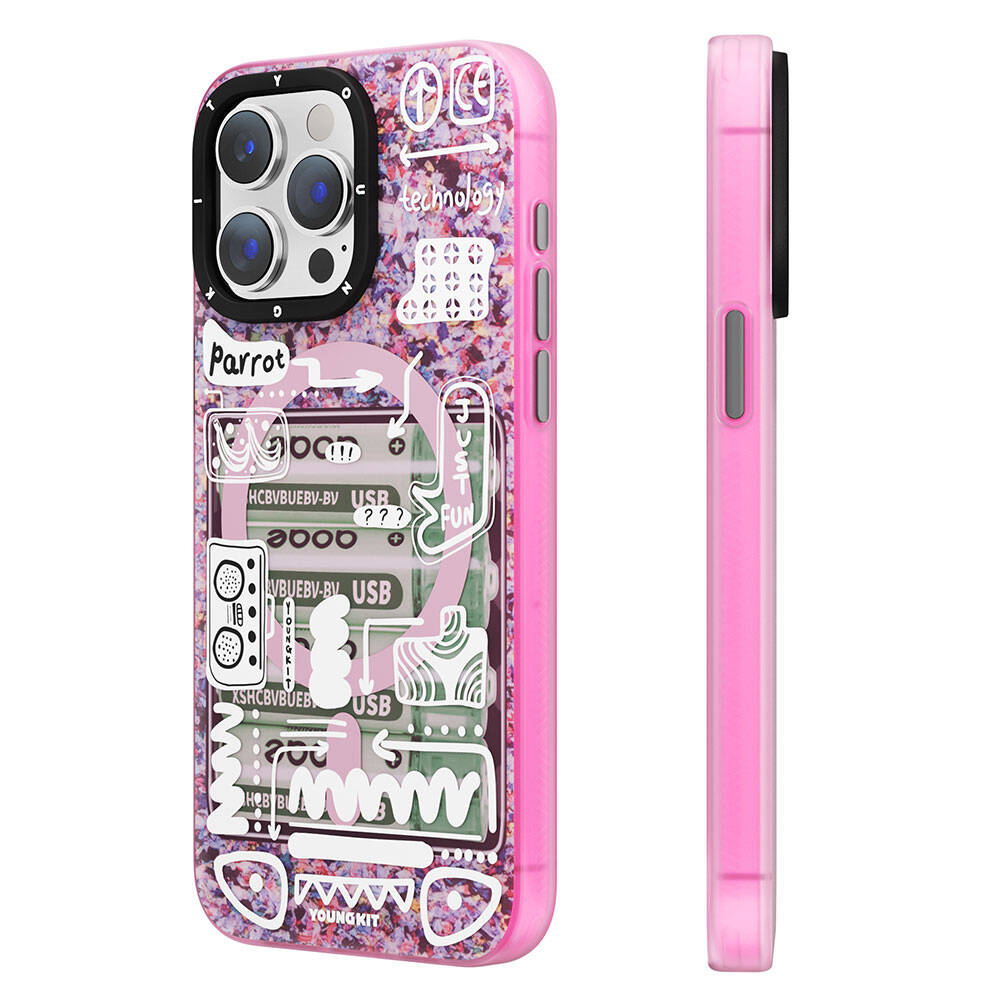 Apple iPhone 15 Pro Kılıf Magsafe Şarj Özellikli Youngkit Dark Matter Serisi Kapak Pembe