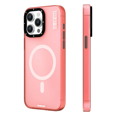 Apple iPhone 15 Pro Kılıf Magsafe Şarj Özellikli Youngkit Hidden Sand Serisi Kapak Pembe