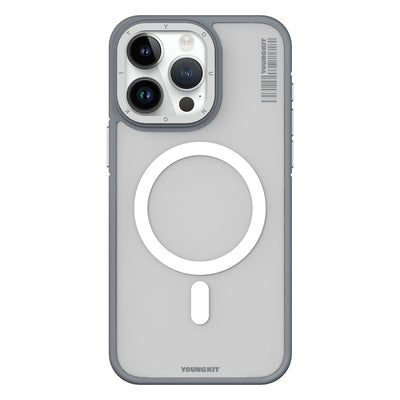 Apple iPhone 15 Pro Kılıf Magsafe Şarj Özellikli Youngkit Rock Sand Serisi Kapak Gri