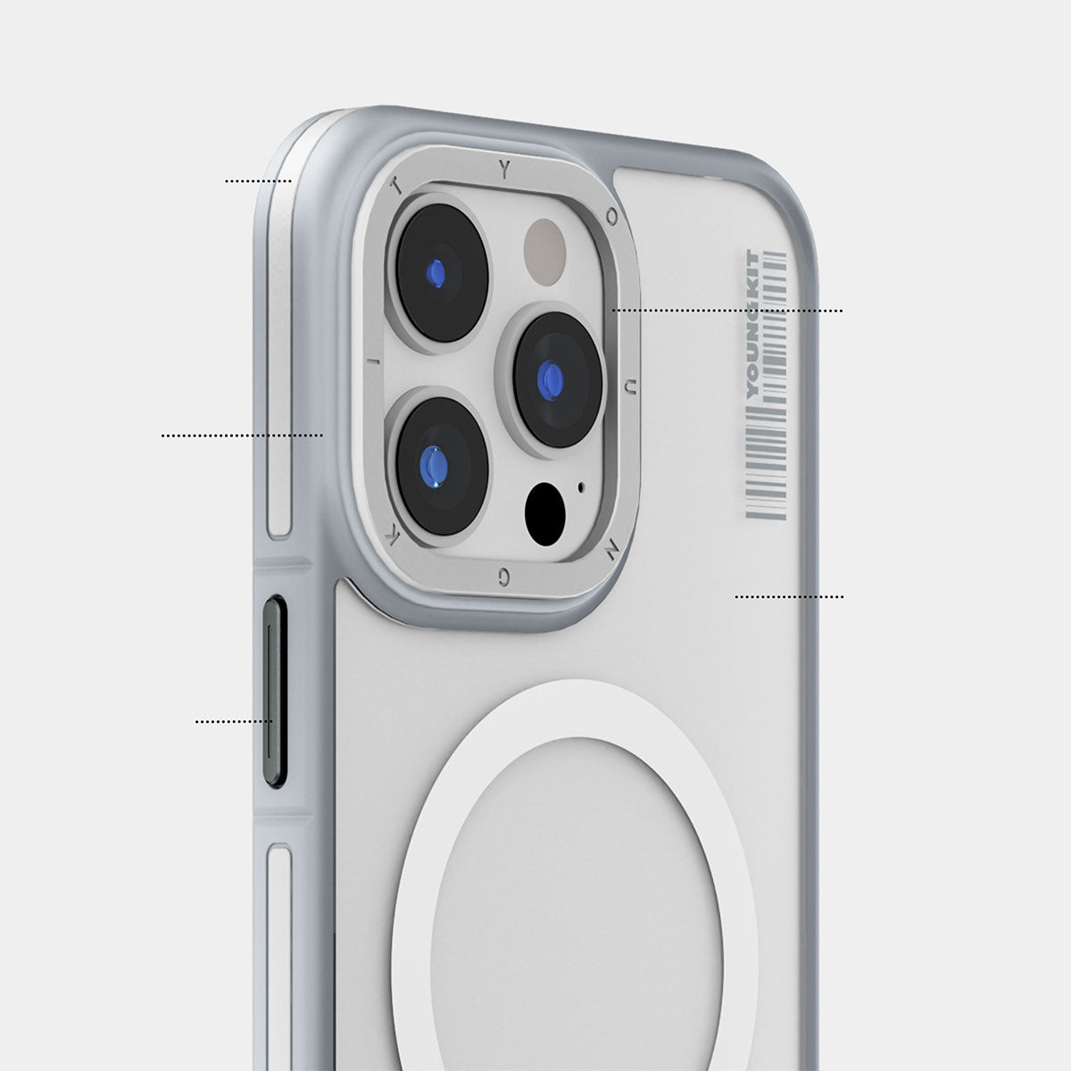 Apple iPhone 15 Pro Kılıf Magsafe Şarj Özellikli Youngkit Rock Sand Serisi Kapak Gri
