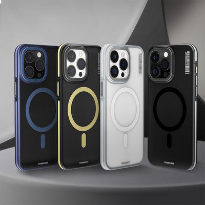 Apple iPhone 15 Pro Kılıf Magsafe Şarj Özellikli Youngkit Rock Sand Serisi Kapak Gri