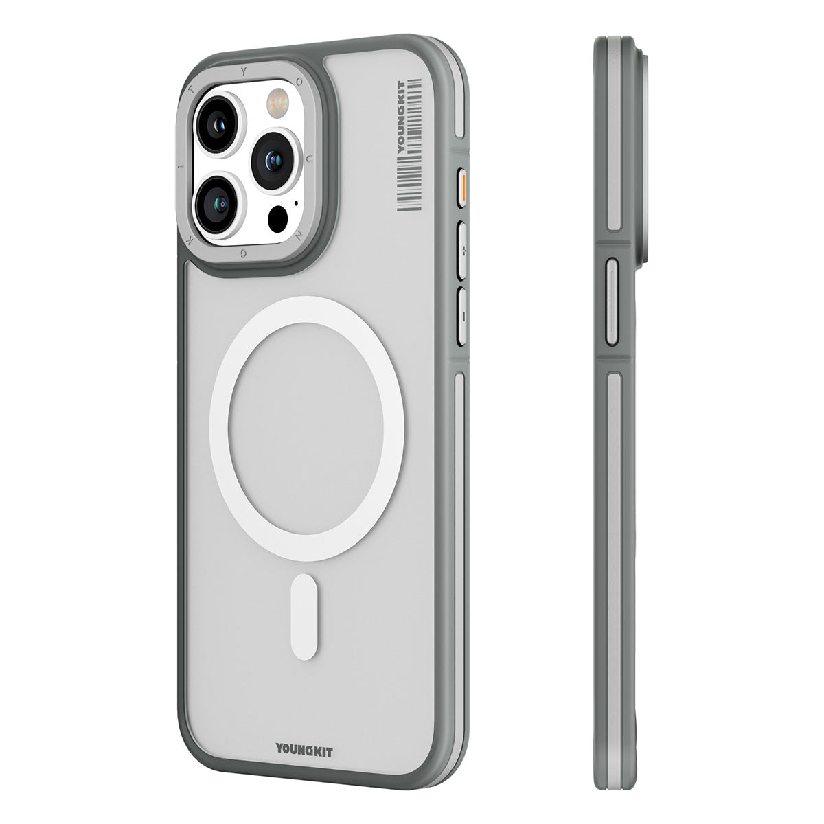 Apple iPhone 15 Pro Kılıf Magsafe Şarj Özellikli Youngkit Rock Sand Serisi Kapak Gri
