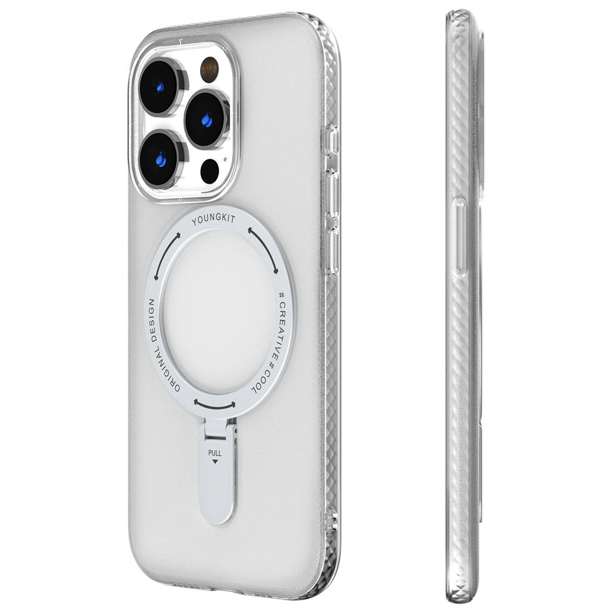 Apple iPhone 15 Pro Kılıf Magsafe Şarj Özellikli Youngkit Rock Serisi Kapak Beyaz