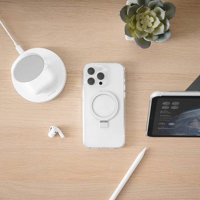 Apple iPhone 15 Pro Kılıf Magsafe Şarj Özellikli Yüzük Standlı Lisanslı Switcheasy Magstand-M Kapak Renksiz