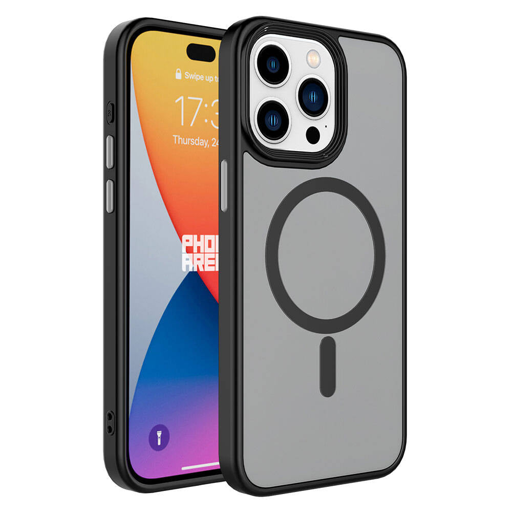 iPhone 15 Pro Kılıf Mat Arka Yüzey Wireless Şarj Özellikli Zore Flet M-safe Kılıf