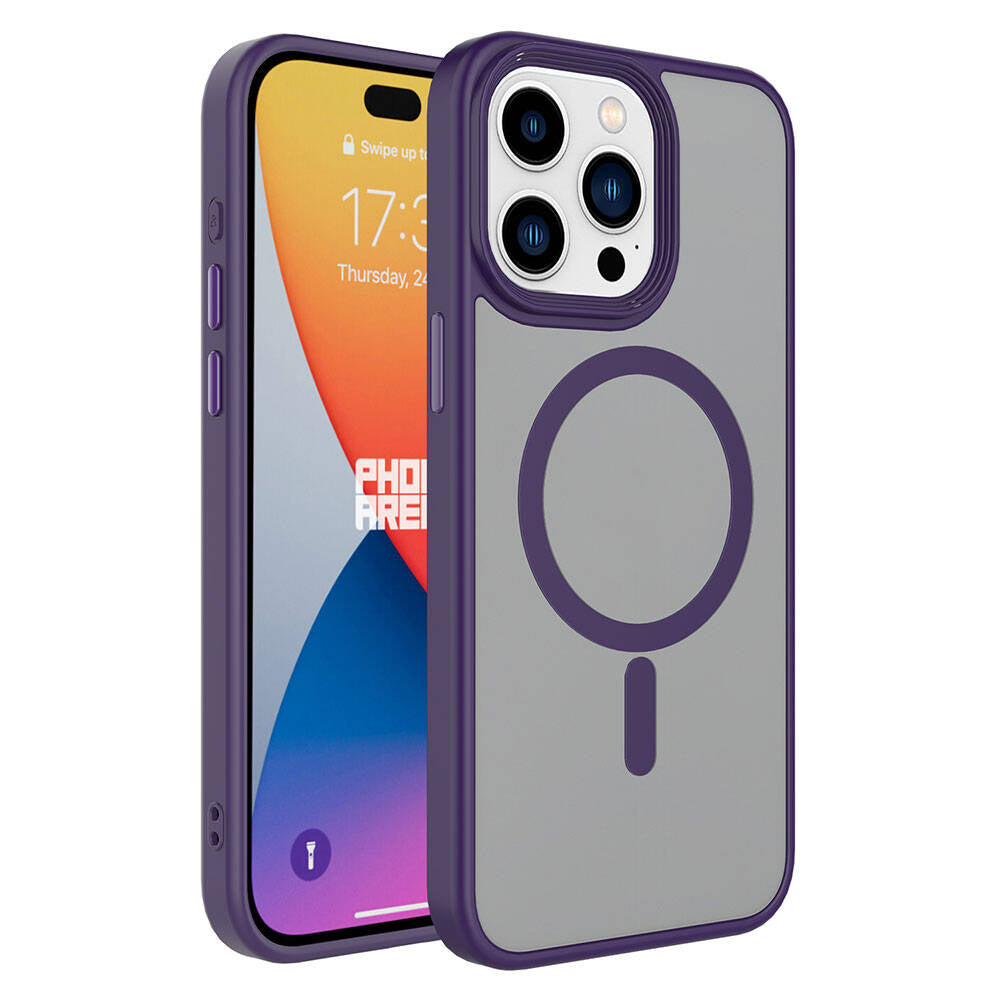 iPhone 15 Pro Kılıf Mat Arka Yüzey Wireless Şarj Özellikli Zore Flet M-safe Kılıf