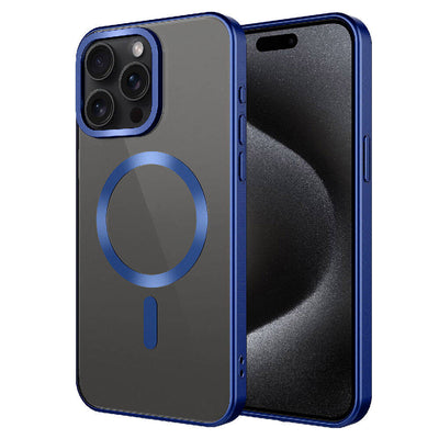 Apple iPhone 15 Pro Kılıf Mat Tasarımlı M-safe Wireless Şarj Özellikli Zore Mat Setro Kapak Lacivert