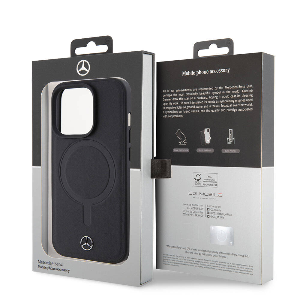 iPhone 15 Pro Kılıf Mercedes Benz M-safe Şarj Özellikli Yumuşak Deri Orjinal Lisanslı Kılıf