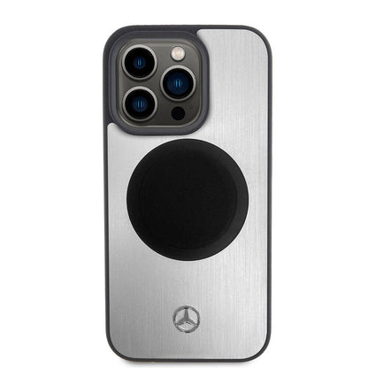 iPhone 15 Pro Kılıf Mercedes Benz Orjinal Lisanslı M-safe Şarj Özellikli Alüminyum Arka Yüzey Metal Yıldız Logolu Kılıf