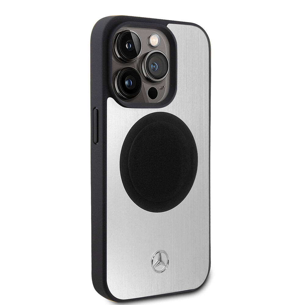 iPhone 15 Pro Kılıf Mercedes Benz Orjinal Lisanslı M-safe Şarj Özellikli Alüminyum Arka Yüzey Metal Yıldız Logolu Kılıf