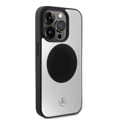 iPhone 15 Pro Kılıf Mercedes Benz Orjinal Lisanslı M-safe Şarj Özellikli Alüminyum Arka Yüzey Metal Yıldız Logolu Kılıf