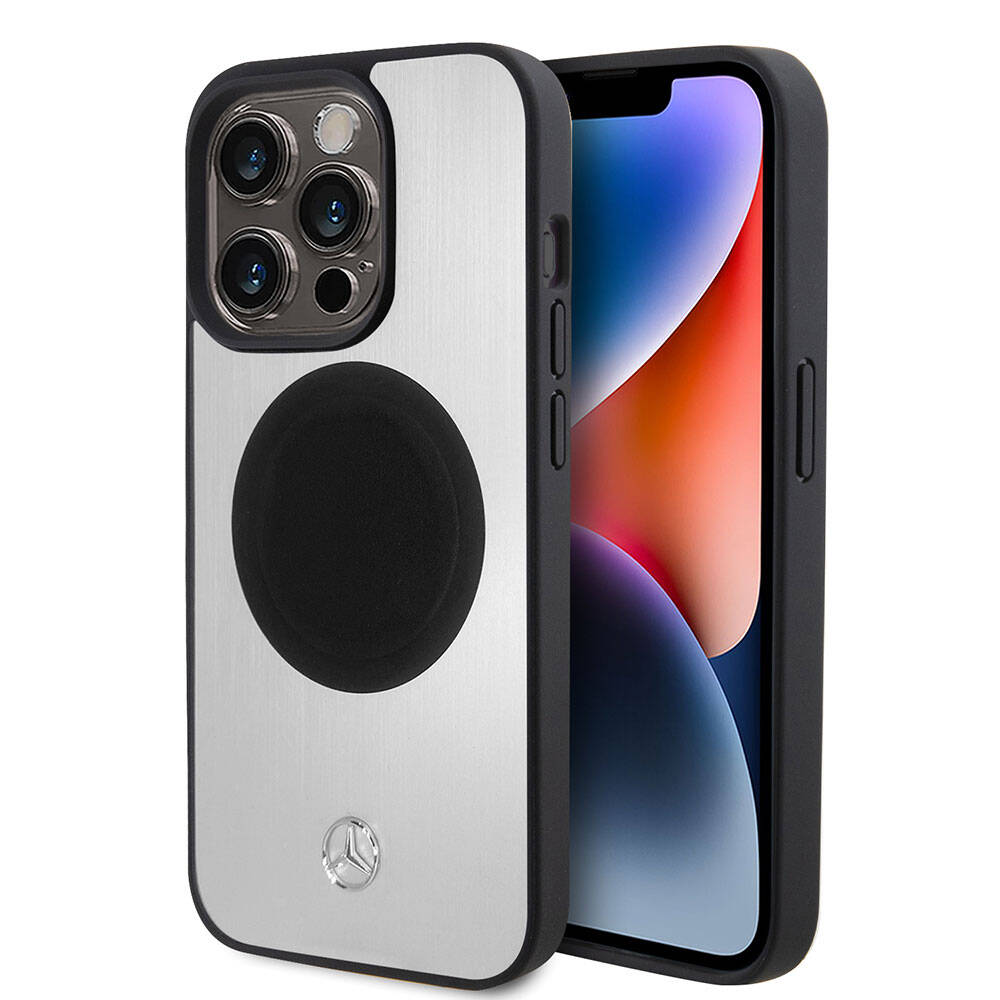 iPhone 15 Pro Kılıf Mercedes Benz Orjinal Lisanslı M-safe Şarj Özellikli Alüminyum Arka Yüzey Metal Yıldız Logolu Kılıf