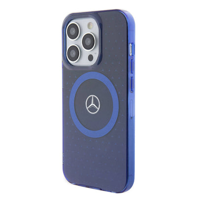 Apple iPhone 15 Pro Kılıf Mercedes Benz Orjinal Lisanslı Magsafe Şarj Özellikli Çift Katmanlı Mavi Yıldız Desenli Kapak Mavi