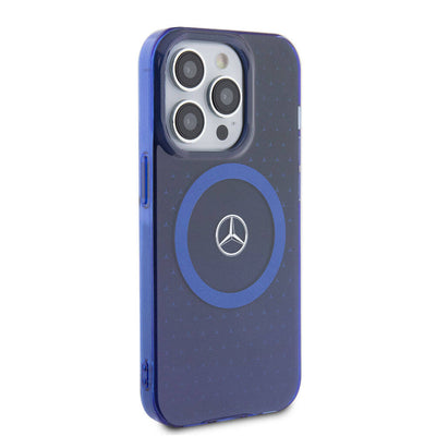 Apple iPhone 15 Pro Kılıf Mercedes Benz Orjinal Lisanslı Magsafe Şarj Özellikli Çift Katmanlı Mavi Yıldız Desenli Kapak Mavi