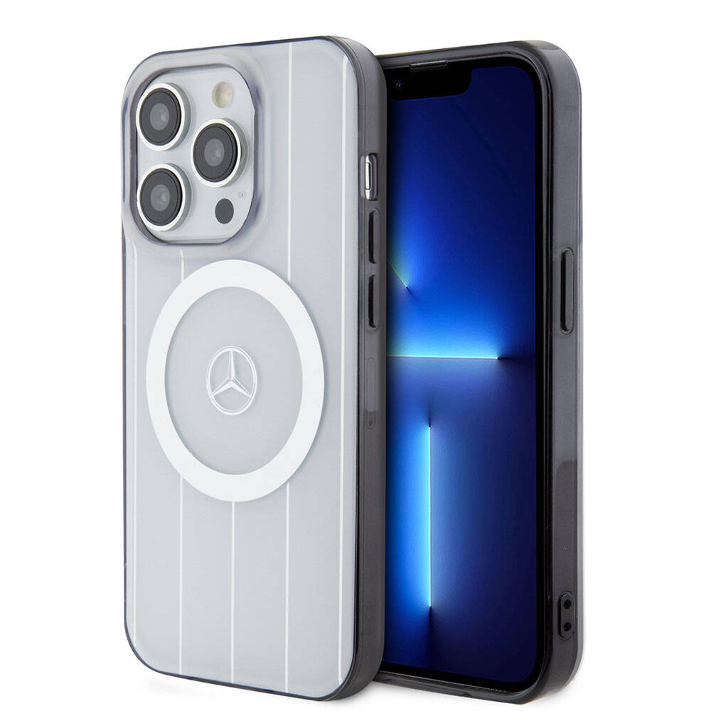 iPhone 15 Pro Kılıf Mercedes Benz Orjinal Lisanslı M-safe Şarj Özellikli Çift Katmanlı Paralel Çizgi Desenli Kılıf