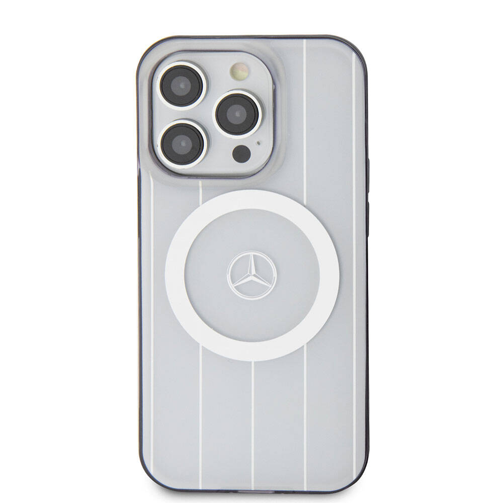 Apple iPhone 15 Pro Kılıf Mercedes Benz Orjinal Lisanslı Magsafe Şarj Özellikli Çift Katmanlı Paralel Çizgi Desenli Kapak Siyah