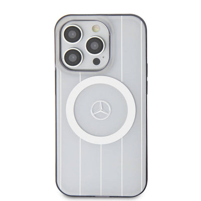 Apple iPhone 15 Pro Kılıf Mercedes Benz Orjinal Lisanslı Magsafe Şarj Özellikli Çift Katmanlı Paralel Çizgi Desenli Kapak Siyah