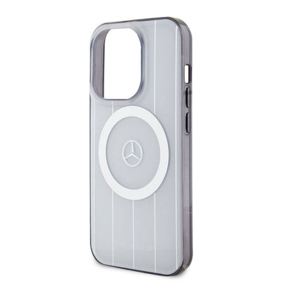 Apple iPhone 15 Pro Kılıf Mercedes Benz Orjinal Lisanslı Magsafe Şarj Özellikli Çift Katmanlı Paralel Çizgi Desenli Kapak Siyah