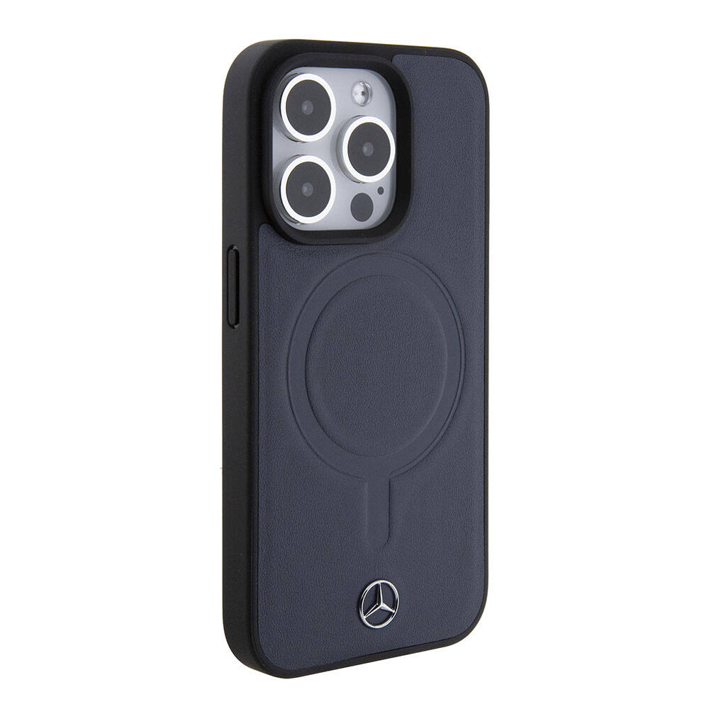 iPhone 15 Pro Kılıf Mercedes Benz Orjinal Lisanslı M-safe Şarj Özellikli Metal Yıldız Logolu Pürüzsüz Deri Kılıf