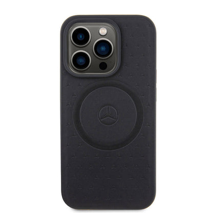 iPhone 15 Pro Kılıf Mercedes Benz Orjinal Lisanslı M-safe Şarj Özellikli Mühürlü Yıldız Desenli ve Logolu Deri Kılıf