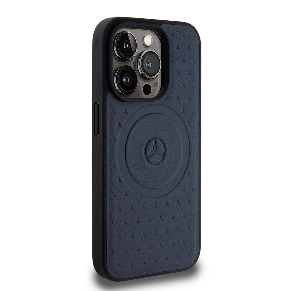 iPhone 15 Pro Kılıf Mercedes Benz Orjinal Lisanslı M-safe Şarj Özellikli Mühürlü Yıldız Desenli ve Logolu Deri Kılıf