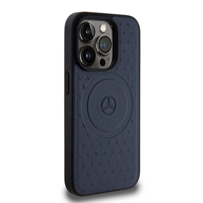 iPhone 15 Pro Kılıf Mercedes Benz Orjinal Lisanslı M-safe Şarj Özellikli Mühürlü Yıldız Desenli ve Logolu Deri Kılıf