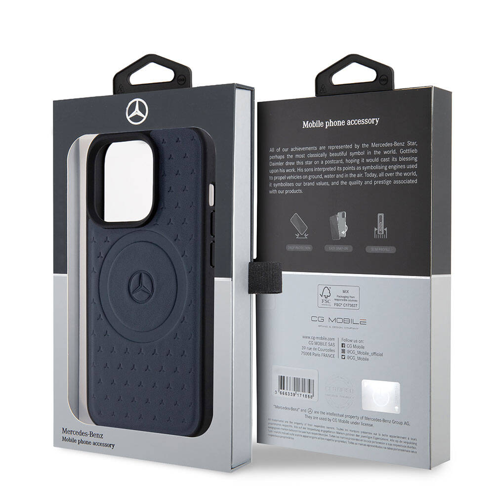 iPhone 15 Pro Kılıf Mercedes Benz Orjinal Lisanslı M-safe Şarj Özellikli Mühürlü Yıldız Desenli ve Logolu Deri Kılıf