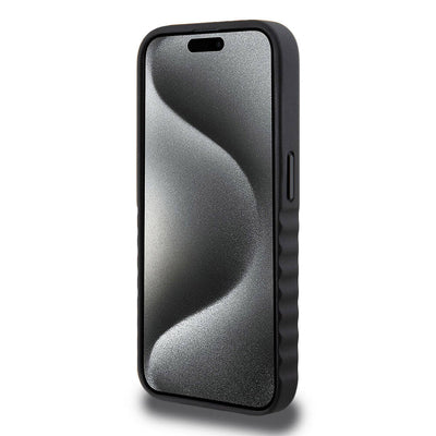 Apple iPhone 15 Pro Kılıf Mercedes Benz Orjinal Lisanslı Tırtıklı Kenar Tasarımlı Metal Yıldız Logolu Pürüzsüz Hakiki Deri Kapak Siyah