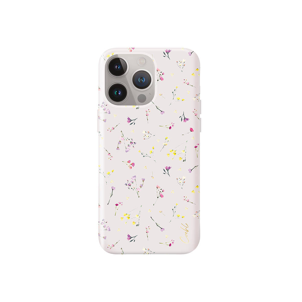 Apple iPhone 15 Pro Kılıf Mini Çayır Çiçekleri Desenli Coehl Prairie Kapak Pembe Açık