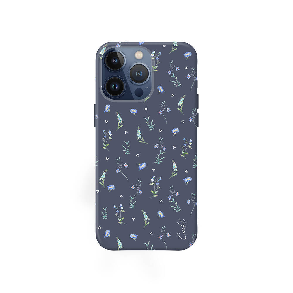 Apple iPhone 15 Pro Kılıf Mini Çayır Çiçekleri Desenli Coehl Prairie Kapak Lacivert