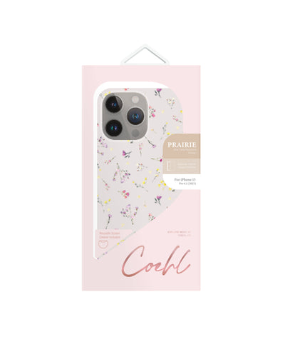 Apple iPhone 15 Pro Kılıf Mini Çayır Çiçekleri Desenli Coehl Prairie Kapak Pembe Açık