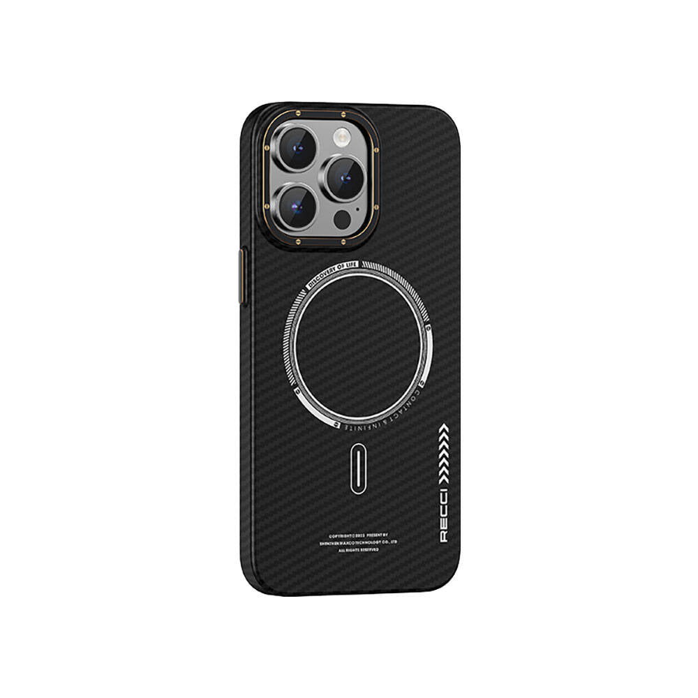 iPhone 15 Pro Kılıf Recci Machinist Serisi M-safe Şarj Özellikli Magnetik Karbon Kılıf