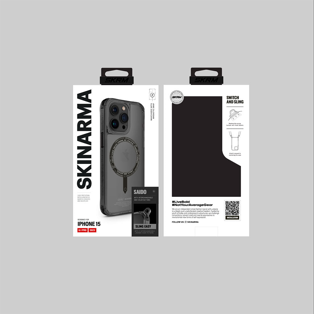Apple iPhone 15 Pro Kılıf SkinArma Şeffaf Airbag Tasarımlı Magsafe Şarj Özellikli Saido Kapak Siyah