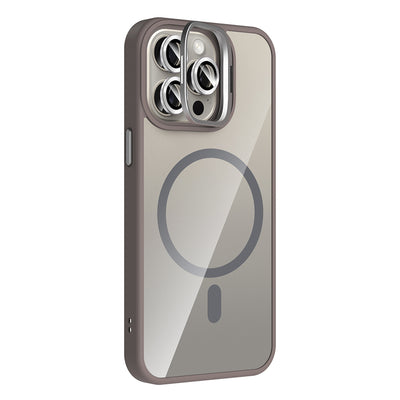 Apple iPhone 15 Pro Kılıf Standlı ve Kamera Lens Hediyeli M-Safe Şarj Özellikli Zore Etro Kapak Desert Titanyum