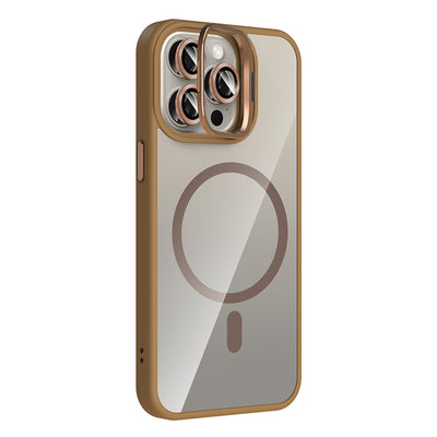 Apple iPhone 15 Pro Kılıf Standlı ve Kamera Lens Hediyeli M-Safe Şarj Özellikli Zore Etro Kapak Derin Mor