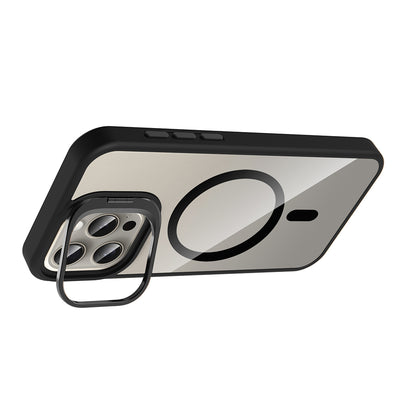 Apple iPhone 15 Pro Kılıf Standlı ve Kamera Lens Hediyeli M-Safe Şarj Özellikli Zore Etro Kapak Lacivert