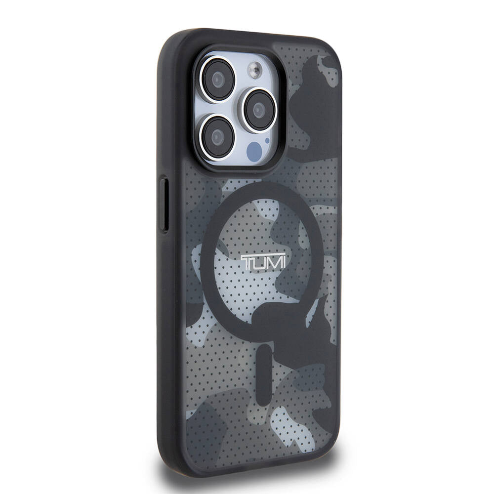 iPhone 15 Pro Kılıf TUMI Orjinal Lisanslı M-safe Şarj Özellikli Buzlanmış Saydam Ağ Kamuflajı Desenli Kılıf