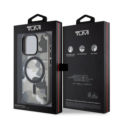 iPhone 15 Pro Kılıf TUMI Orjinal Lisanslı M-safe Şarj Özellikli Buzlanmış Saydam Ağ Kamuflajı Desenli Kılıf