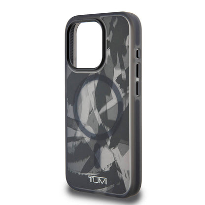 iPhone 15 Pro Kılıf TUMI Orjinal Lisanslı M-safe Şarj Özellikli Buzlanmış Saydam Fırça Kamuflajı Desenli Kılıf