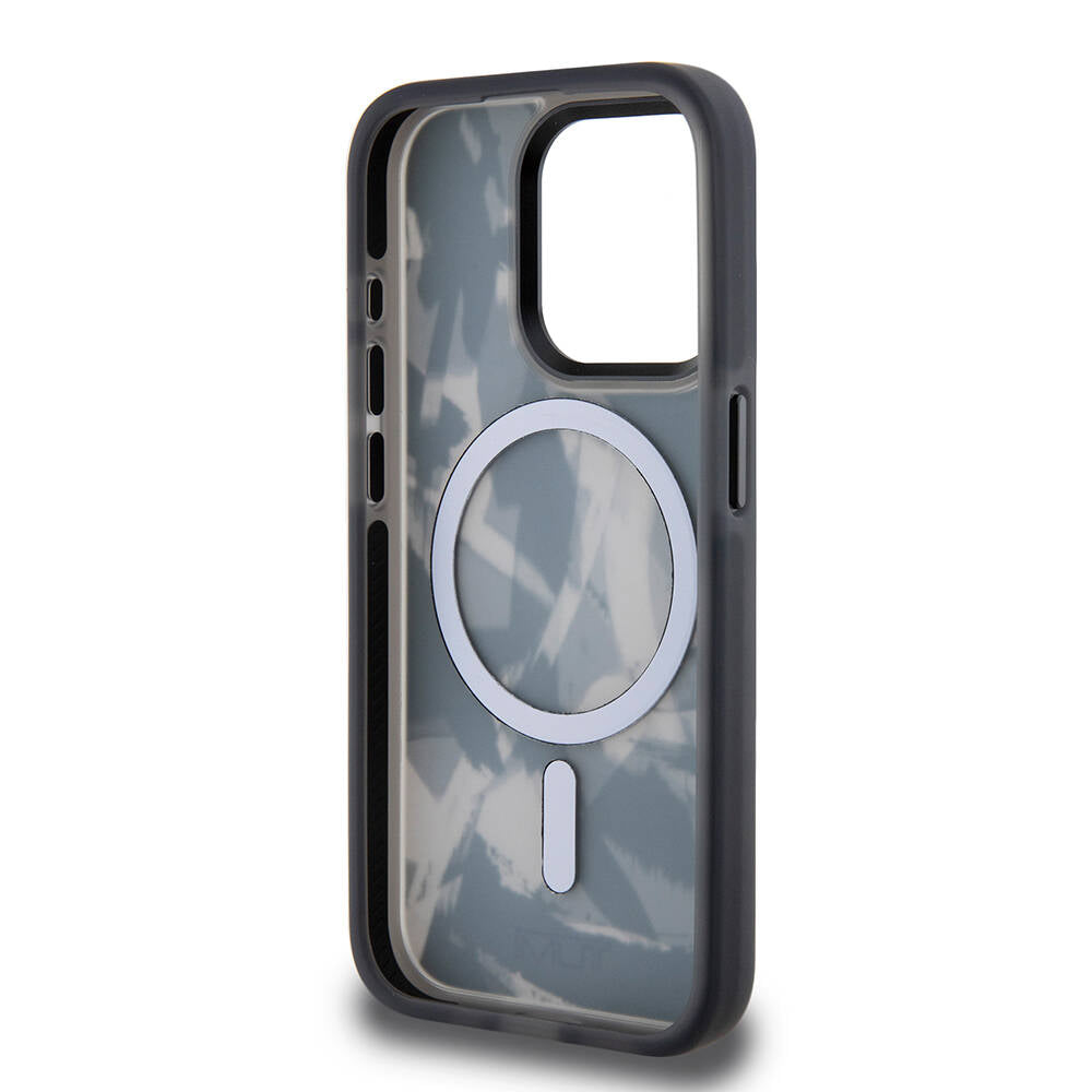 iPhone 15 Pro Kılıf TUMI Orjinal Lisanslı M-safe Şarj Özellikli Buzlanmış Saydam Fırça Kamuflajı Desenli Kılıf