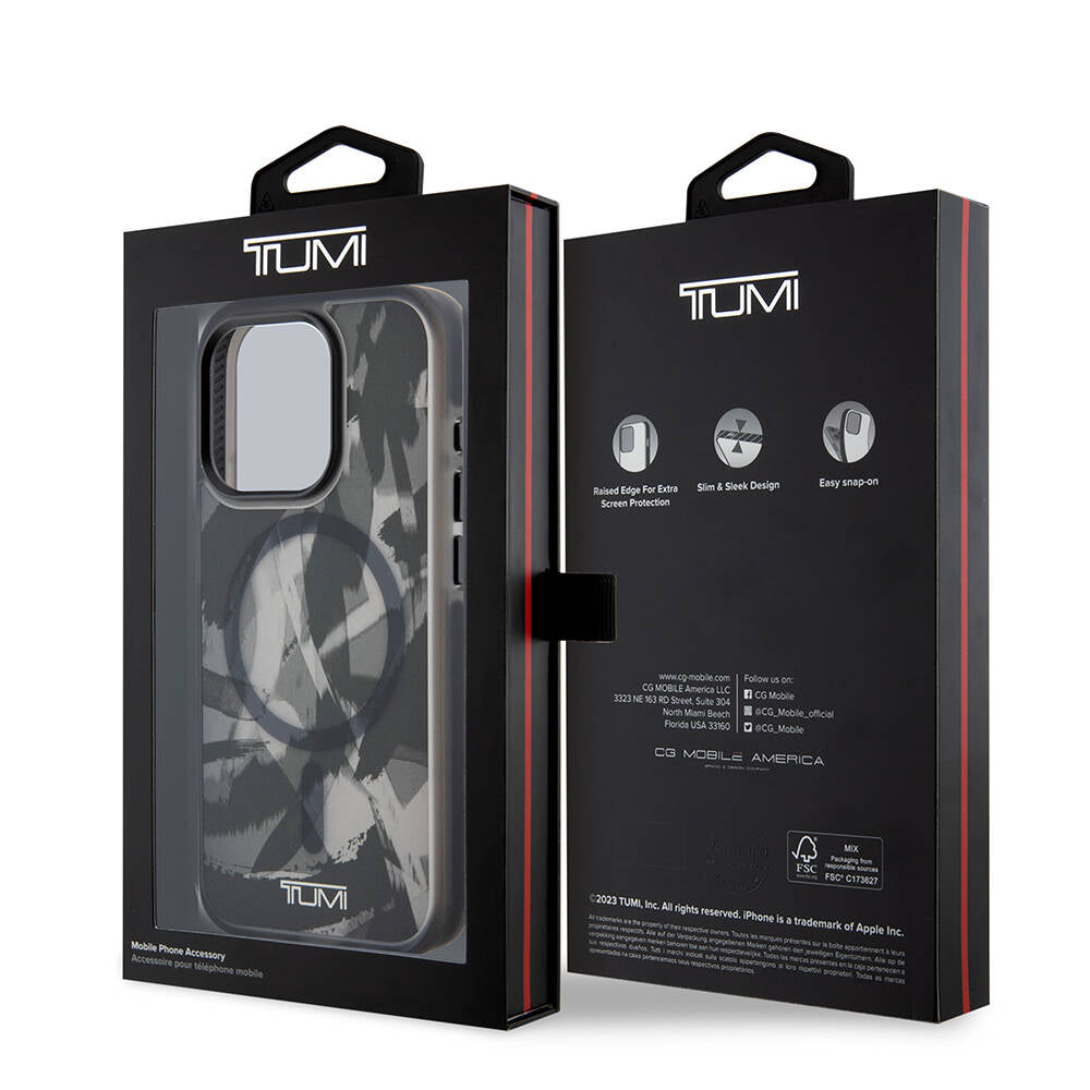 iPhone 15 Pro Kılıf TUMI Orjinal Lisanslı M-safe Şarj Özellikli Buzlanmış Saydam Fırça Kamuflajı Desenli Kılıf