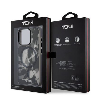 iPhone 15 Pro Kılıf TUMI Orjinal Lisanslı M-safe Şarj Özellikli Buzlanmış Saydam Fırça Kamuflajı Desenli Kılıf