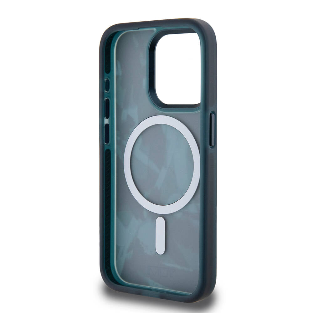 iPhone 15 Pro Kılıf TUMI Orjinal Lisanslı M-safe Şarj Özellikli Buzlanmış Saydam Fırça Kamuflajı Desenli Kılıf