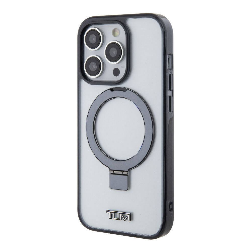 iPhone 15 Pro Kılıf TUMI Orjinal Lisanslı M-safe Şarj Özellikli Metal Logolu Ring Standlı Silikon Kılıf