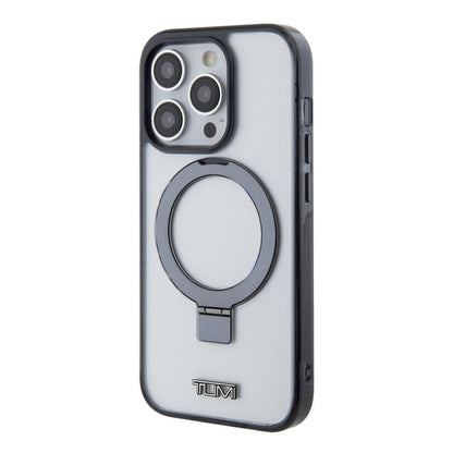 iPhone 15 Pro Kılıf TUMI Orjinal Lisanslı M-safe Şarj Özellikli Metal Logolu Ring Standlı Silikon Kılıf